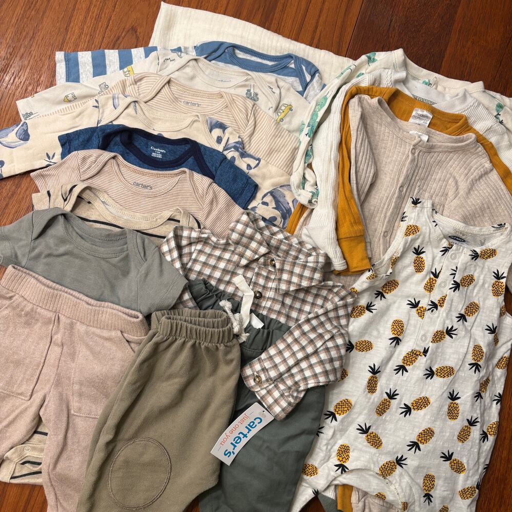 Boy bundle 3-6 months onesies pajamas, Honest Company, Carters, Cloud Island